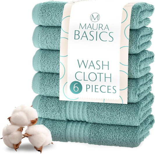 Turkish Cotton Washcloth Towel Set - High-Performance Bathroom Essentials | 13"x13" | Seafoam Color