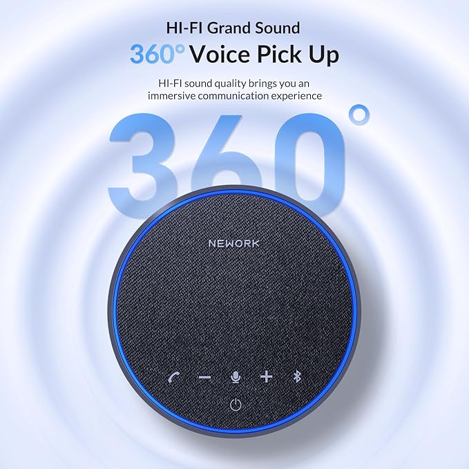 NEWORK Conference Speakerphone – 3 AI Mics, 360° Clear Voice, Noise Reduction, 12H Battery, Bluetooth & USB-C, Perfect for Home & Office Meetings