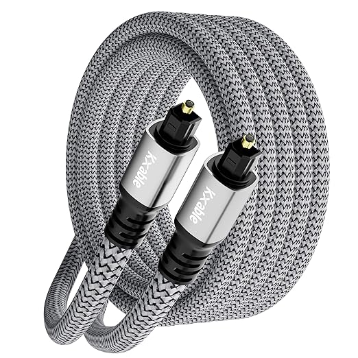Kxable Optical Audio Cable 20 FT, Digital Audio Cable, Toslink Fiber Optic Cord, [Nylon Braided, Slim Aluminum Shell, Gold Plated Connector], for Home Theater, Sound Bar, PS4, Xbox, TV and More