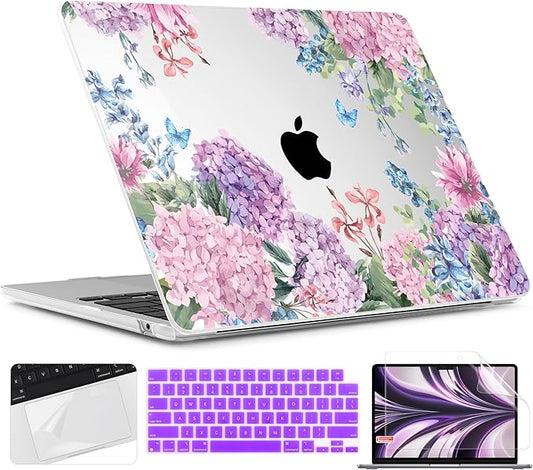 TWOLSKOO for MacBook Air 13 inch Case M5 2026 M4 2025 M3 M2 2024-2022 A3449 A3240 A3113 A2681, Plastic Hard Shell & Keyboard Cover & Screen Film for MacBook Air 13.6 inch Case, Colorful Hydrangea