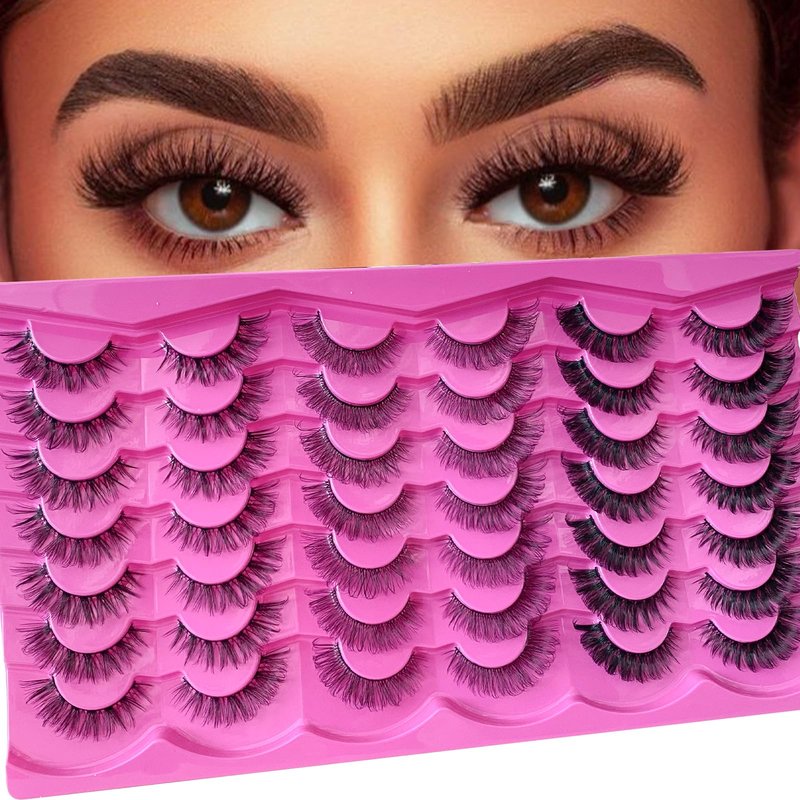 Royaomis 21 Pairs Russian Strips Lashes 12-18mm Wispy Fake Lashes that Look Like Extensions D Curl Lash Strips 3 Styles Natural False Lashes Mink(R-21)
