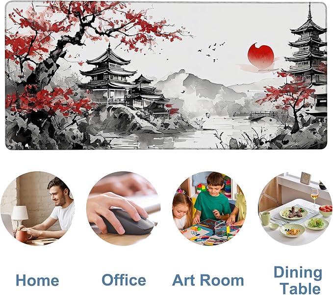 NITAHHHY Oriental Painting Gaming Mouse Pad 3mm Thick Stitched Edge Waterproof Non-Slip Large Computer Keyboard Mouse Mat,Suitable for Office Entertainment Decorative Desk Pad 35.4 x 15.7 Inches