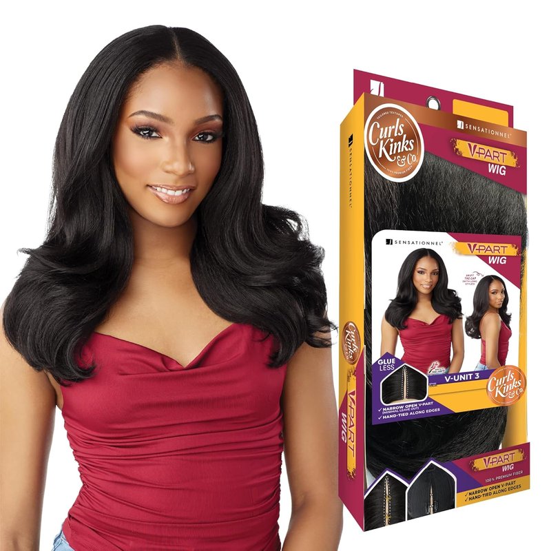 Sensationnel V-Part Wig - Natural Kinky Texture for 3C to 4C Hair | Glueless, Narrow Part, 1B Off Black
