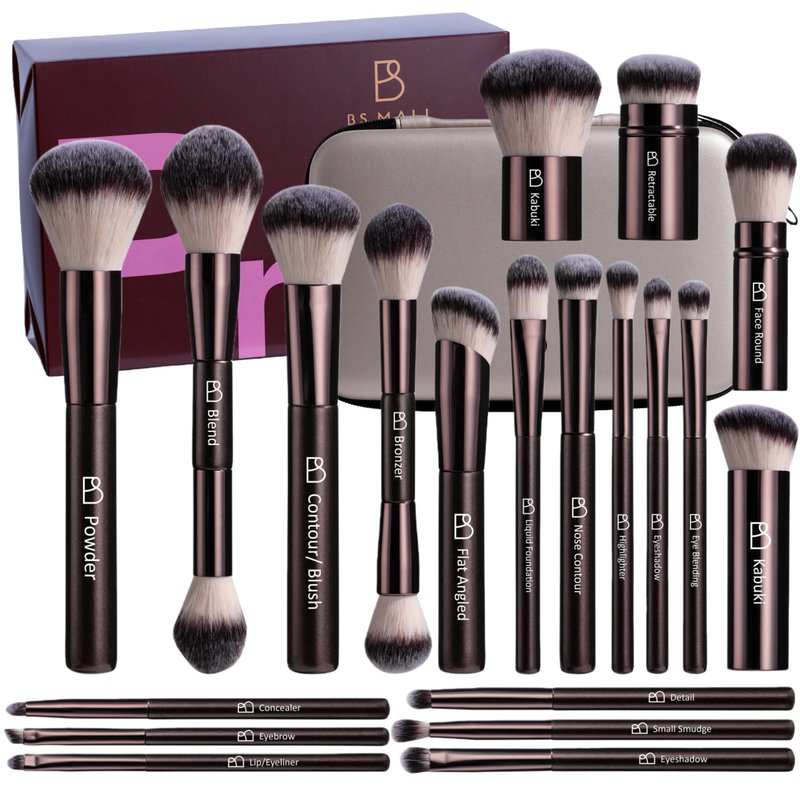 Professional Makeup Brush Set BS-MALL with Travel Case, 20PCS Synthetic Makeup Brushes for Foundation, Conce aler, Blush, Powder & Eyeshadow, Labeled Face Eye Brushes for Beginners, Makeup Artists