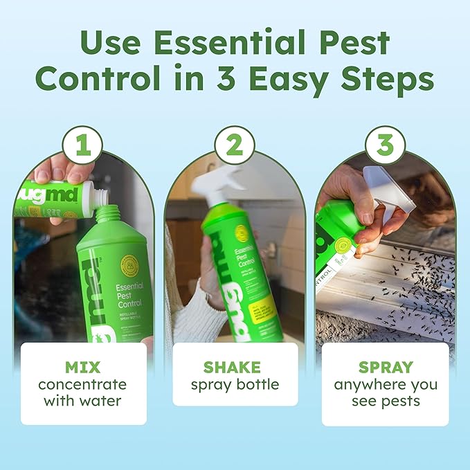BugMD Ant Killer & Bug Spray Concentrate - Indoor Cockroach and Roach Killer, Spider Spray for Home, Fly and Insect Defense, Essential Oils, Plant-Powered, Eco-Friendly Pest Control - 3.7 Oz