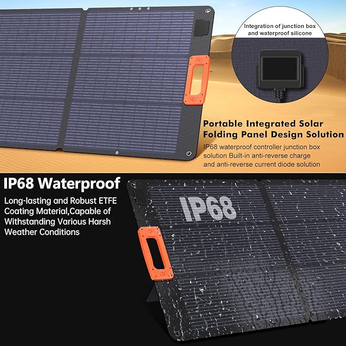 TPDEFZQ N-Type 16BB 200W Portable Solar Panel for Power Station ETFE Foldable Solar Panel High 25% Efficiency IP68 Waterproof Solar Panels Kit for Outdoor Camping RV Backuot