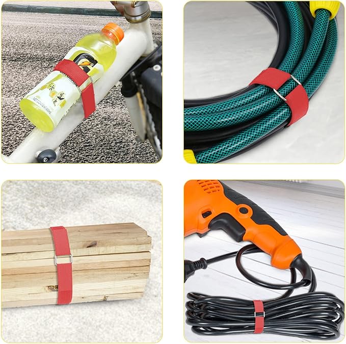 YMCRLUX 1"x16ft Hook and Loop Straps with 25 Metal Buckles, Adjustable Fastening Cable Straps, Cut-to-Length Cinch Strap, Reusable Nylon Securing Cord Ties for Organizer or Storage, 1 inch Wide,Red