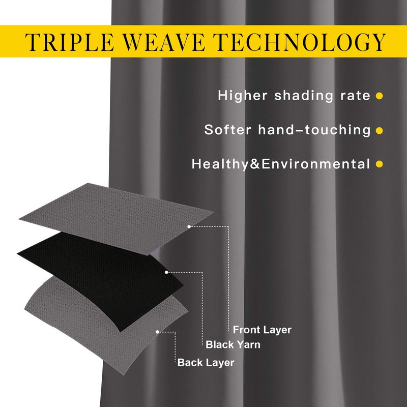 NICETOWN Bedroom Grey Blackout 120 inch Curtains - Triple Weave Energy Saving Thermal Insulated Solid Grommet Blackout Draperies for Patio, W52 x L120, 2 Panels