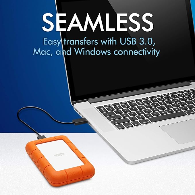 LaCie Rugged Mini Portable External Hard Drive, 4TB, 2.5", for PC, Mac, iPad, and iPhone, with Data Rescue Service