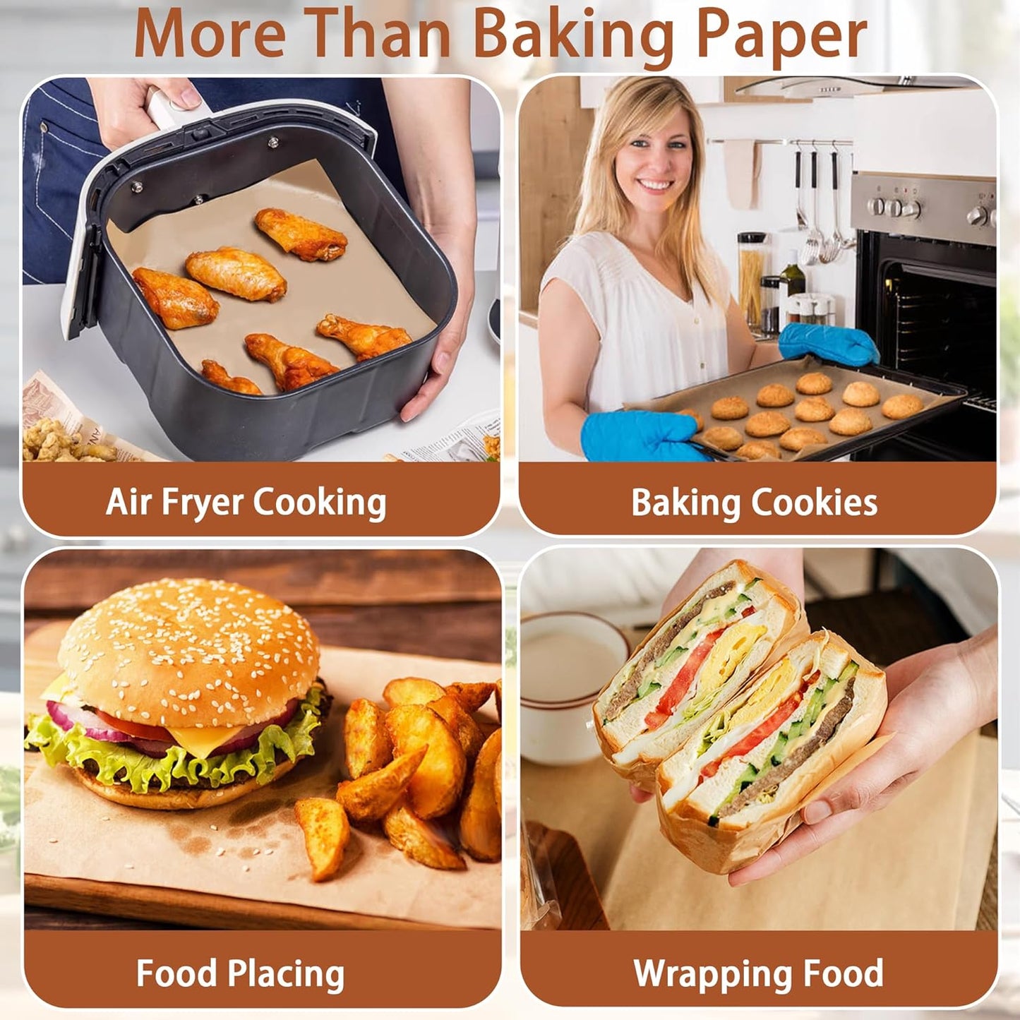 Skiennix Parchment Paper Sheets - 200 Pcs Precut 8x8 Inch Non-Stick Baking Liners | Greaseproof & Unbleached