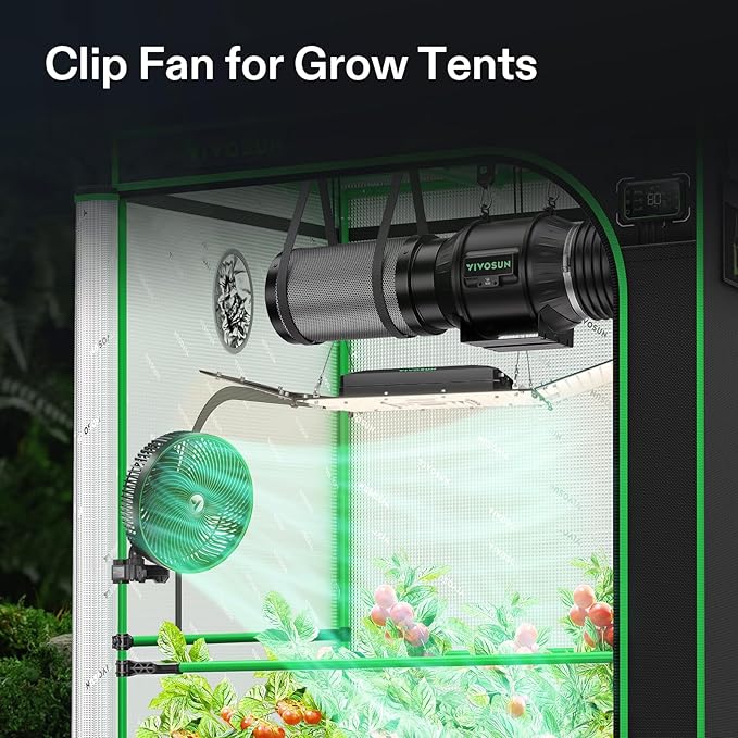 VIVOSUN AeroWave E9 Grow Tent Fan, 9" Auto Oscillating Clip Fan with EC Motor, US Patented Circulation Fan, IP54 Weatherproof, Strong Airflow & Quiet for Hydroponic Ventilation