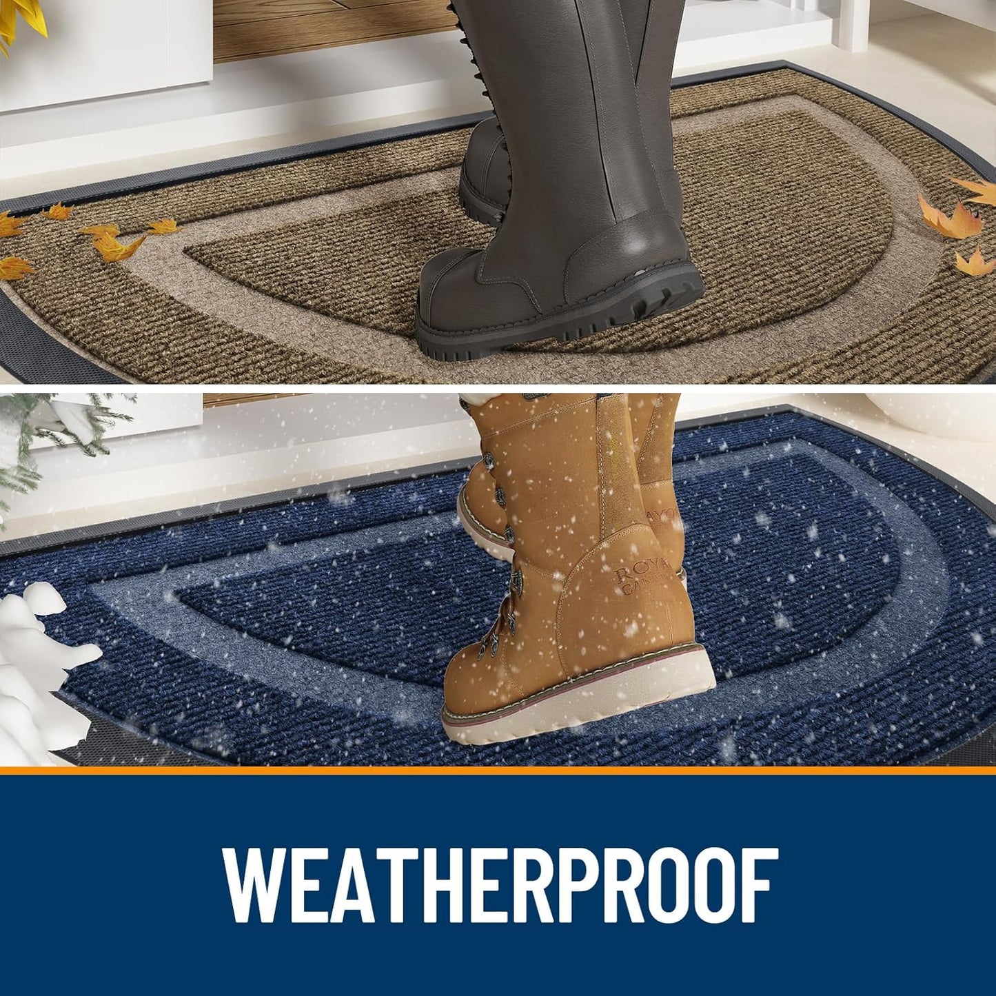 OLANLY Half Circle Door Mat - Waterproof All-Season Indoor/Outdoor Welcome Mat | Sturdy Natural Rubber, 29.5x17, Black