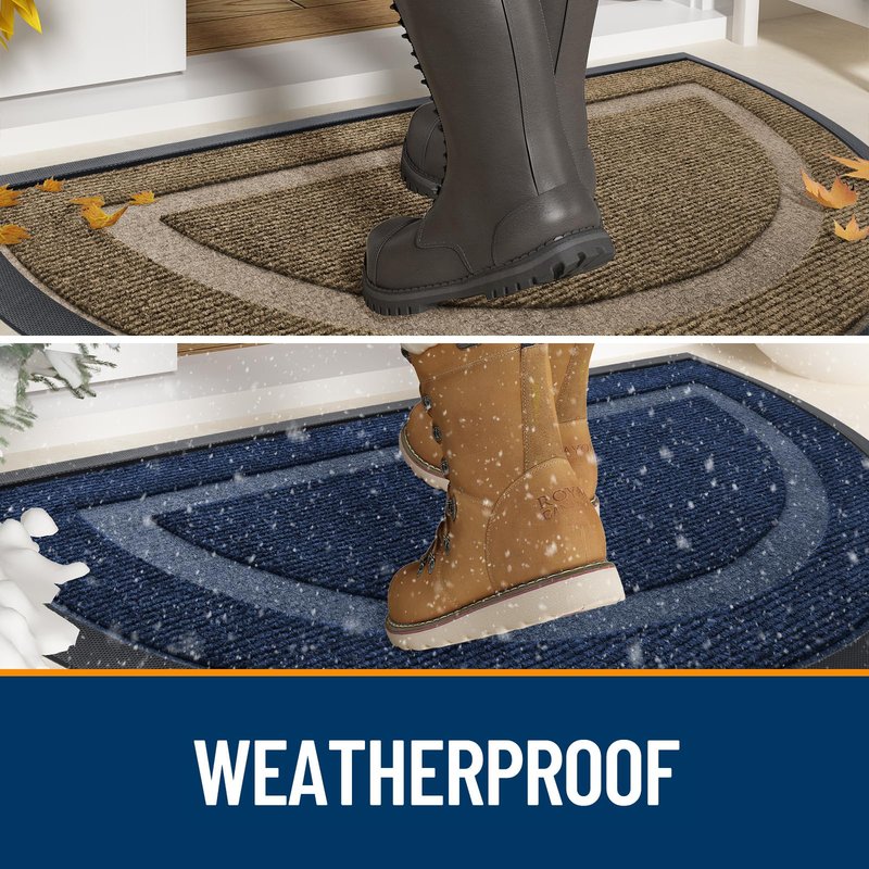 OLANLY Half Circle Door Mat Indoor Outdoor Entrance Welcome, Waterproof All-Season, All-Weather Doormat, Sturdy Natural Rubber, Low Profile, Easy Clean Patio Porch Entryway Mat, 59x35, Blue