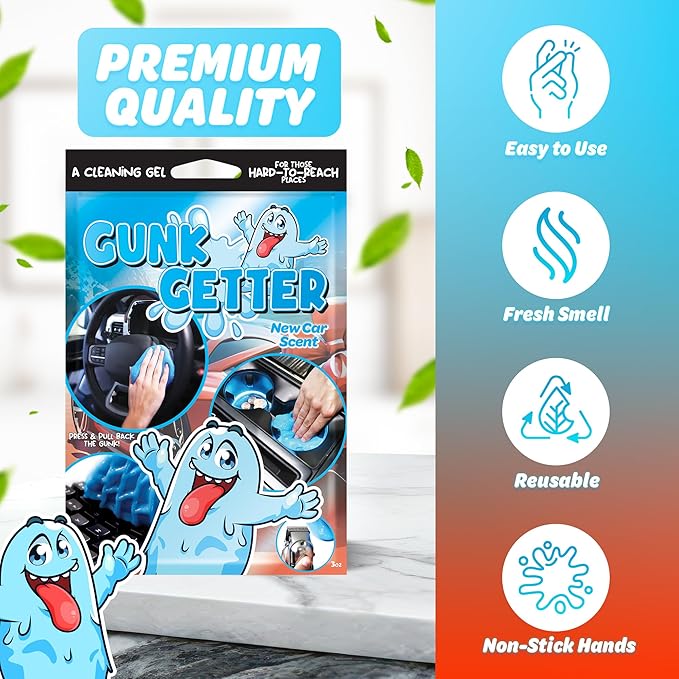 Gunk Getter Car Cleaning Gel 12 Pack for Those Hard to Reach Places, Automotive Cup Holder Electronic Keyboard Office, Slime Gel Cleaner Dust Crumb Removal (New Car, 12 Pack)