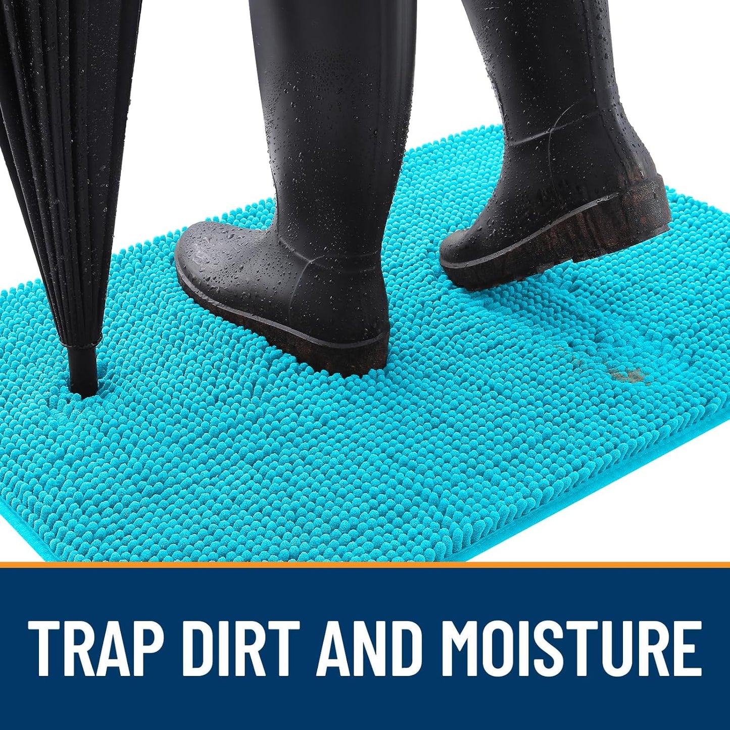OLANLY Dog Door Mat - Absorbent Non-Slip Mud Mat for Indoor Use | Quick Dry Chenille, Aqua Blue 47x17