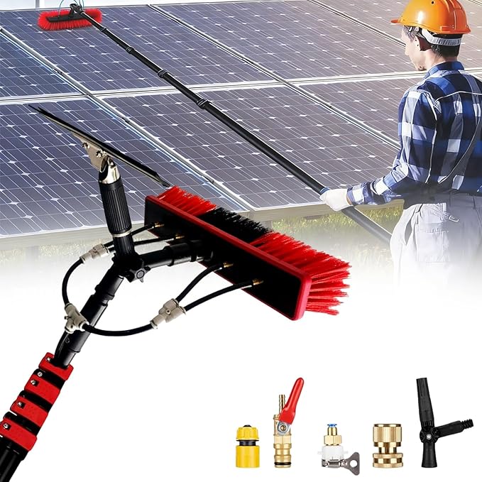 Telescopic Cleaning Brush, Multi-Purpose Water Spray Brush, Solar Panel Cleaning Equipment, Telescopic Hydrocleaner, 3.6m-10.8m, Roof Cleaning Tools Window Cleaner Kit(36FT/10.8M)
