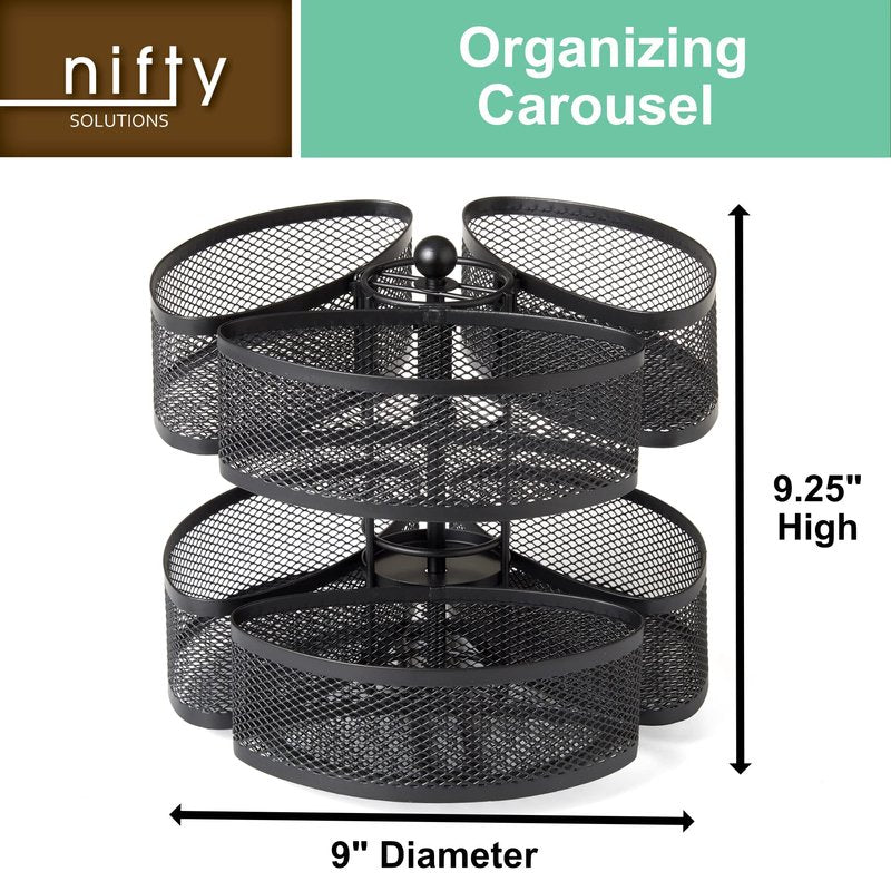 Nifty Organizing Carousel – Black Powder Coat Finish, Spins 360-Degrees, Cosmetic Bathroom or Bedroom Vanity Storage, Beauty Supplies Organizer, Lazy Susan Platform