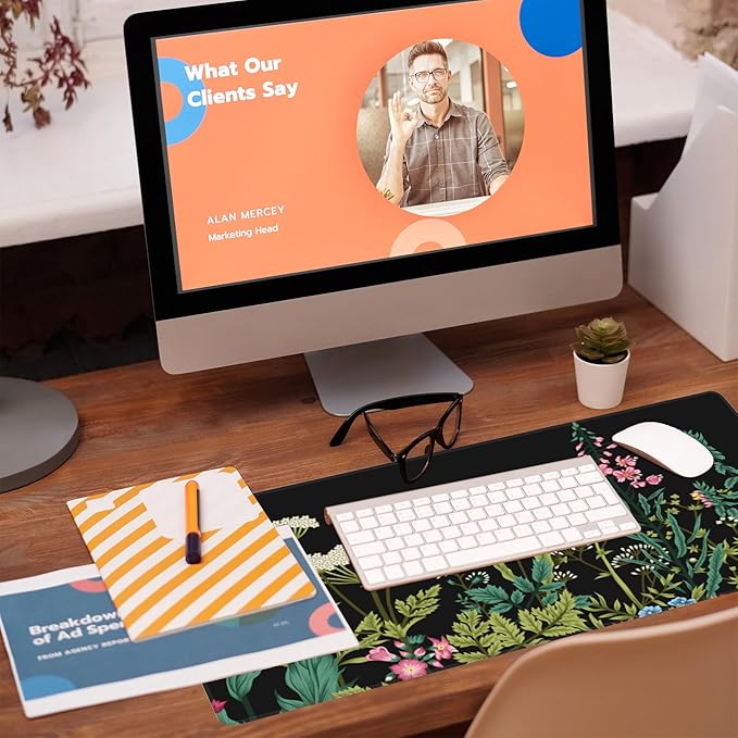 Eflxamz Large Gaming Mouse Pad for Desk,Wildflowers Night Desk Mat,Wild Floral Flower Desk Pad,Extended Big Computer Keyboard Mouse Pad with Non-Slip Base and Stitched Edge,31.5"x11.8"