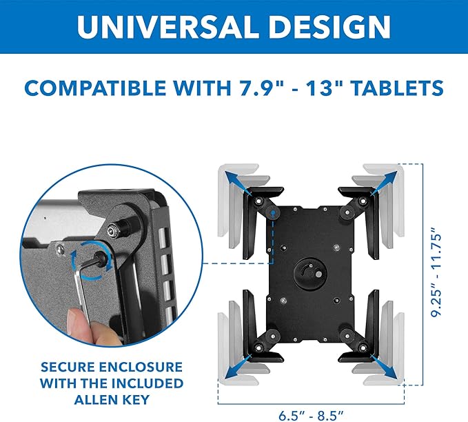 Mount-It! Anti-Theft Universal Tablet Floor Stand Kiosk, Locking Enclosure for iPad, Galaxy Tab & Surface Pro 9.7"–13.1", Height Adjustable 27.5"–47", Commercial Kiosk Stand, Black