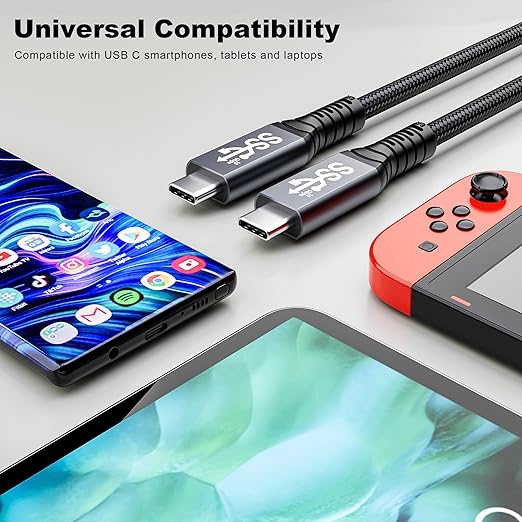 HOTUTUKI 10FT USB-C 3.1 Gen 2 Cable 10Gbps Data Transfer, 60Hz Video Output, 4K Display,100W(5A),USB C Video Monitor Cable 100W PD Fast Charging Compatible with Thunderbolt3 MacBook iPhone 15 iPad