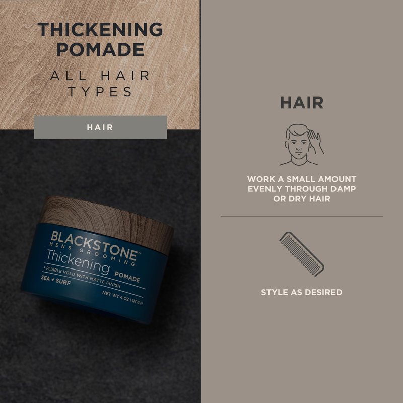 Blackstone Men's Grooming Hair Thickening Pomade - Pliable Hold with Matte Finish | Sea + Surf Scent (4 Oz, 2 Pack)