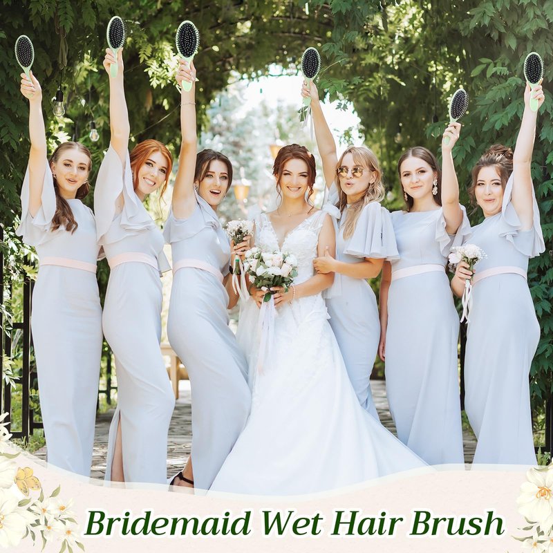 Yiyiring 30 Sets Bridal Shower Hair Brush Favors for Guests Sage Green Wet Detangling Brush bulk with Organza Bags Thank You Card for Wedding Baby Shower Party Gifts for Women