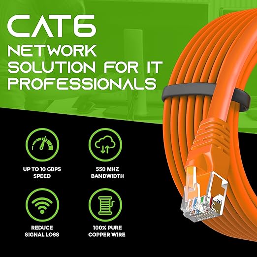 GEARit Cat 6 Ethernet Patch Cables 4 ft Orange (Cat 6 Ethernet Cables 4 ft 24-Pack), High Speed 24AWG 10Gbps RJ45 Snagless Gold-Plated, Ethernet Cable for Router, Switch, PC, PS5 Gaming, Server
