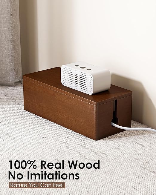YECAYE Solid Wood Cable Management Box, Walnut Color Cable Organizer Box with Magnetic Closure, for Power Strip & Wire Storage, Cord Organizer, Hide Cords, Home Office Decor,14.2 x 6.1 x 4.1 Inch