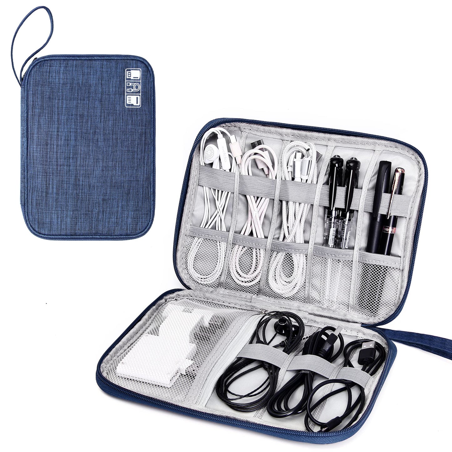 SELLYFELLY Travel Electronics Organizer Portable Cable Organizer Bag for Storage Electronic Accessories Case for Cord,Phone,Charger,Flash Drive (Navy Blue)