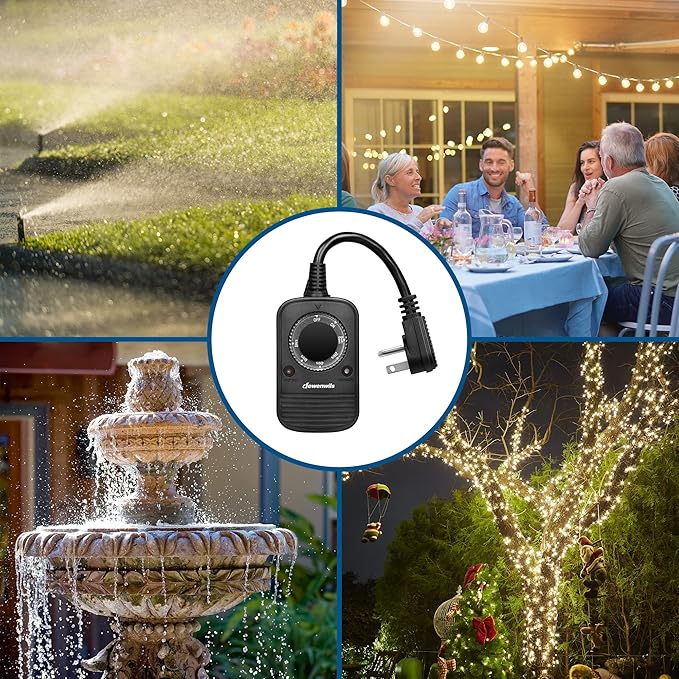 DEWENWILS Outdoor Timer for Lights, Dusk to Dawn Sensor Timer for Electrical Outlet Weatherproof for Christmas, 10A, 1/2 HP, UL Listed, 2 Pack