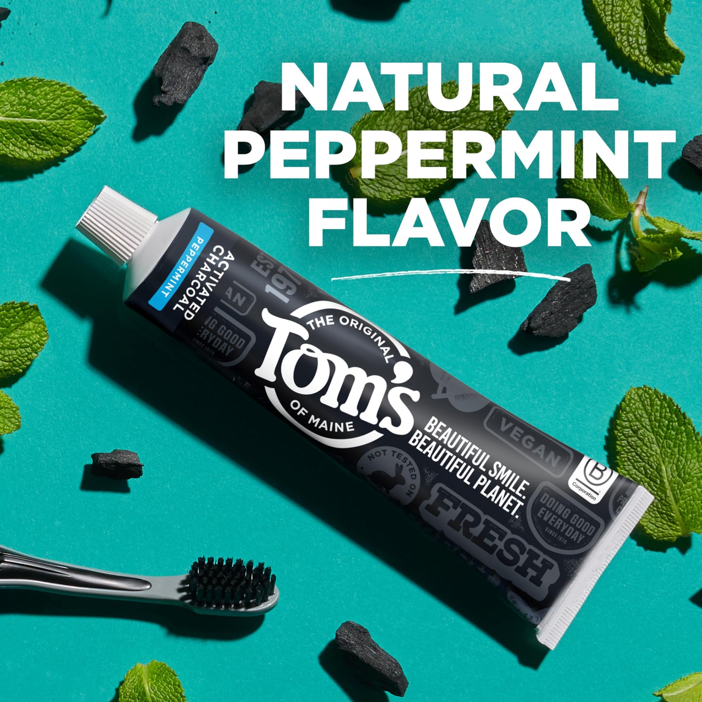 Tom’s of Maine Natural Activated Charcoal Toothpaste with Fluoride, Peppermint, 3 Pack, 4.0 Oz