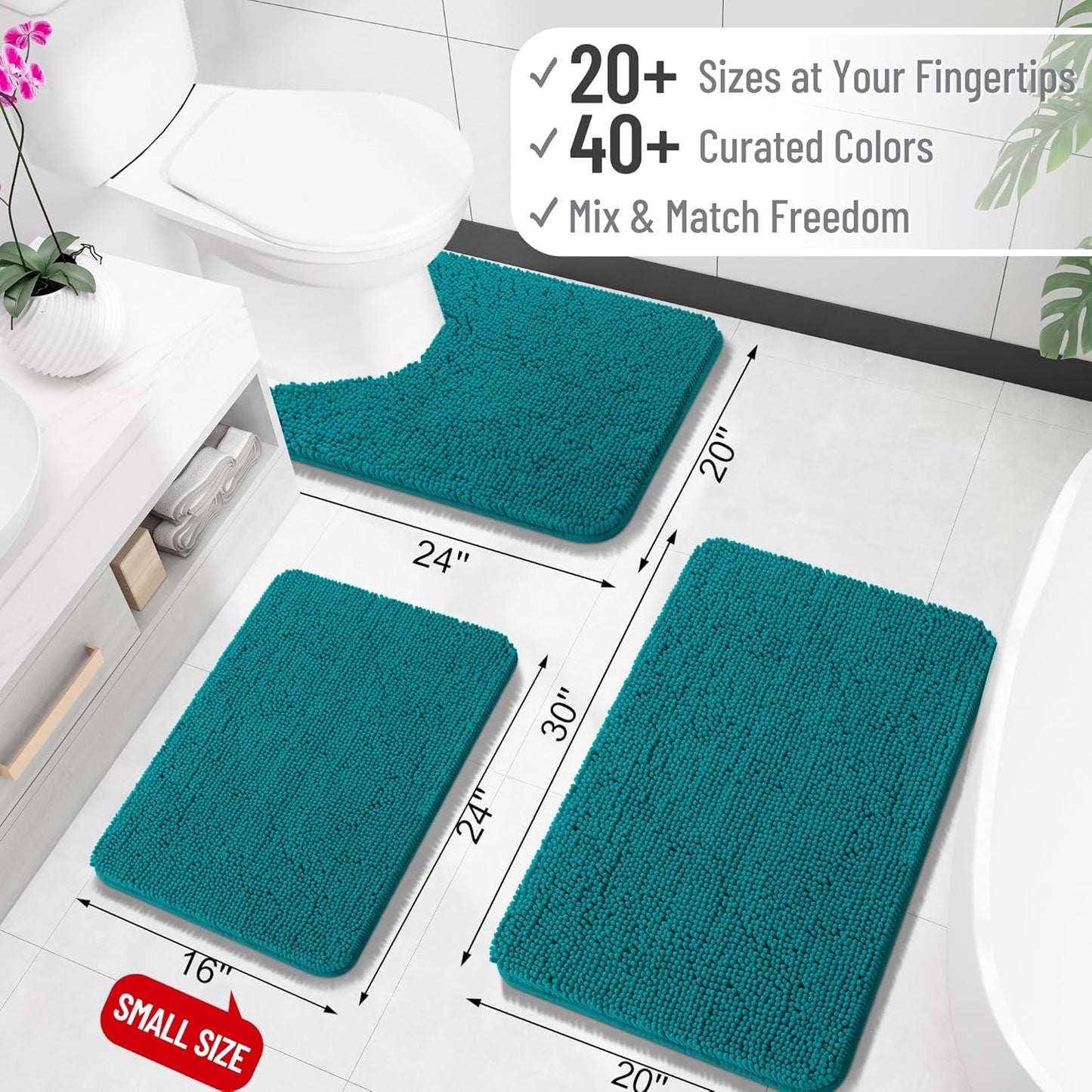 OLANLY Bathroom Runner Rug - Soft Absorbent Chenille with Rubber Backing | 47x24, Deep Lake Color