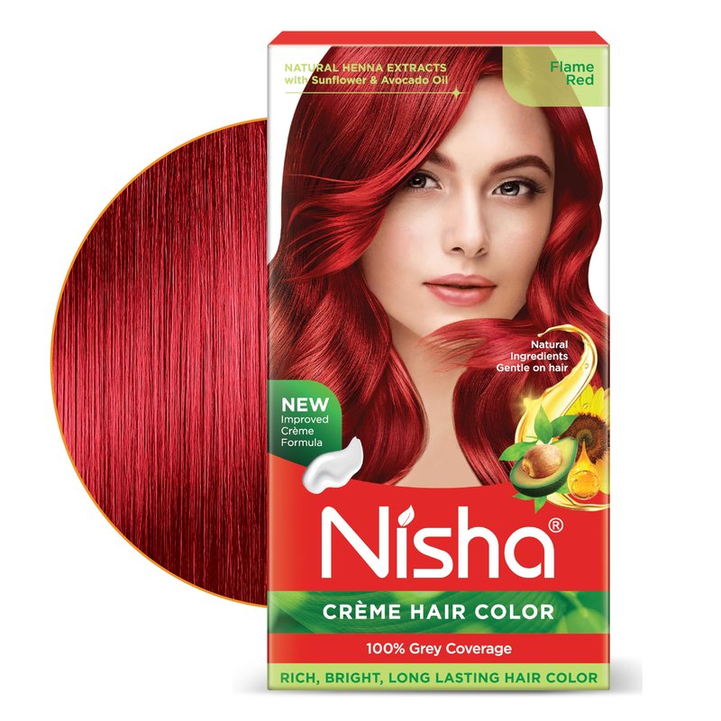 Nisha Creme Hair Color Flame Red Hair Dye Permanent Red Hair Colour 5.07 fl oz, Pack of 1