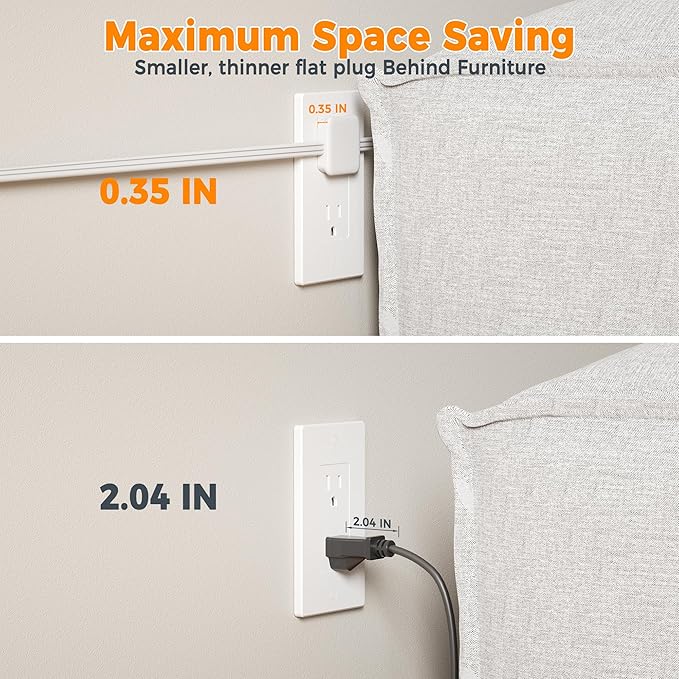 TESSAN Double Ended Flat Plug Power Strip, Twin Extension Cord 12 FT, 3 Non Blocking Outlets 6ft Power Splitter on Each Side, Dual Split Surge Protector Outlet Extension for Home Office Dorm Room