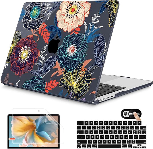 Mektron for 2026 MacBook Air 13-inch M5 Laptop Case A3449 with 13.6-inch Liquid Retina Display Fits 2025 A3240 M4 2024 A3113 M3 2023 A2681 M2 Printed Shell for MacBook Air 13.6", Dahlia Flowers