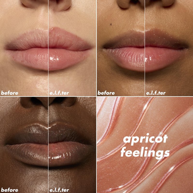 e.l.f. Glow Reviver Plumping Lip Oil, Tinted Lip Plumper For A High-Shine, Plump Finish, Infused With Jojoba Oil, Vegan & Cruelty-Free, Apricot Feelings