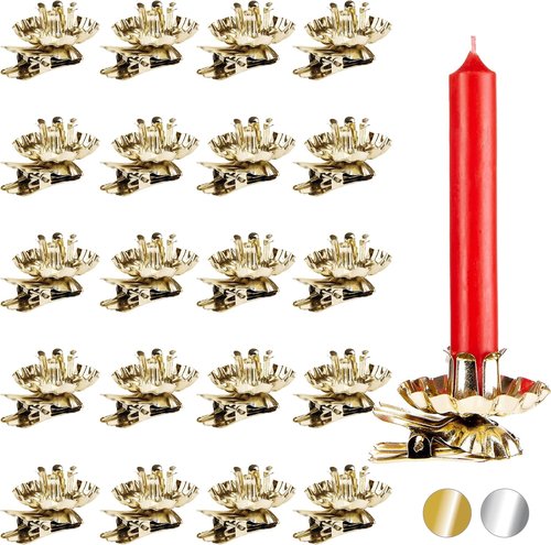BRUBAKER 60 Pack Tree Candle Holders - Vintage Gold Clip-On Candle Holders for Christmas Decor