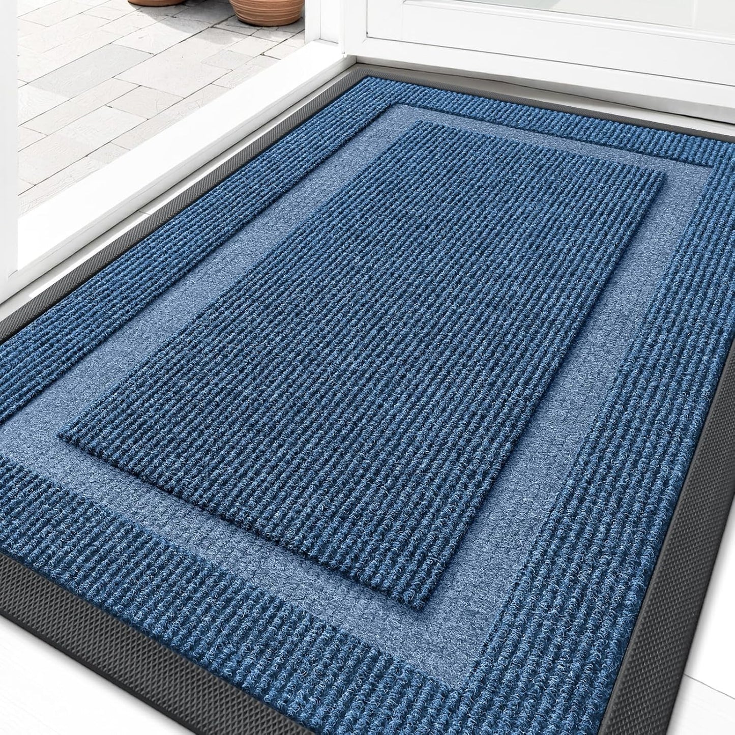 OLANLY Indoor Outdoor Front Door Mat - Waterproof All-Weather Doormat, Easy Clean, 29.5x17, Light Blue