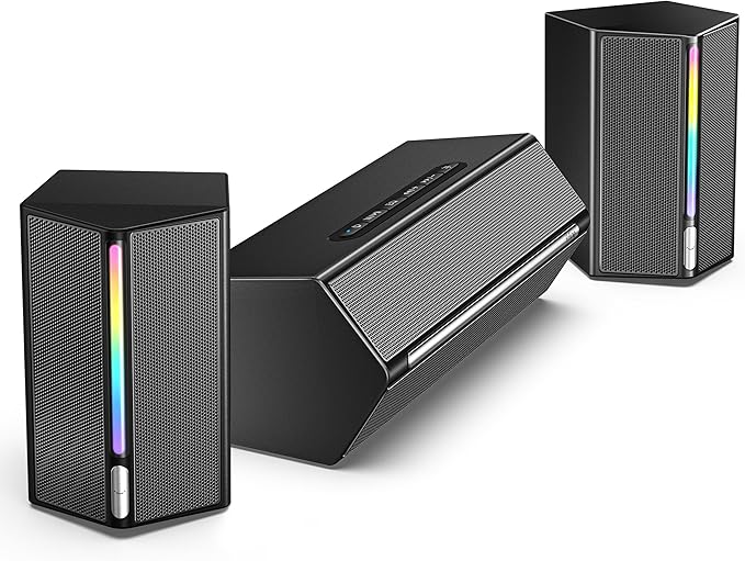 FIFINE 2.1 Computer Speakers with Subwoofer, Gaming Speaker for PC with RGB & Bluetooth, Volume Control & 3.5mm Aux Input, AC Powered Desktop Speakers for Monitor TV Mobile - AmpliGame A22