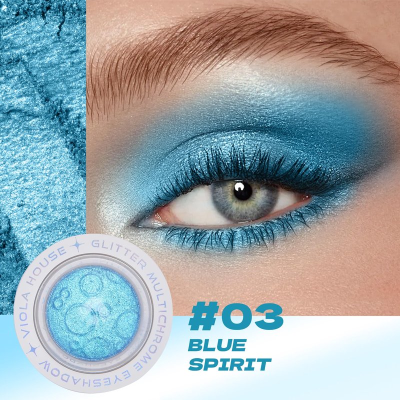 VIOLA HOUSE Glitter Eyeshadow Palette, Holographic Shimmer Eye Shadow,Multichrome Metallic Eye Makeup Pigment, Vegan & Cruelty-Free, Long-Lasting, Unique Planet Design3g/0.1oz(Silver)