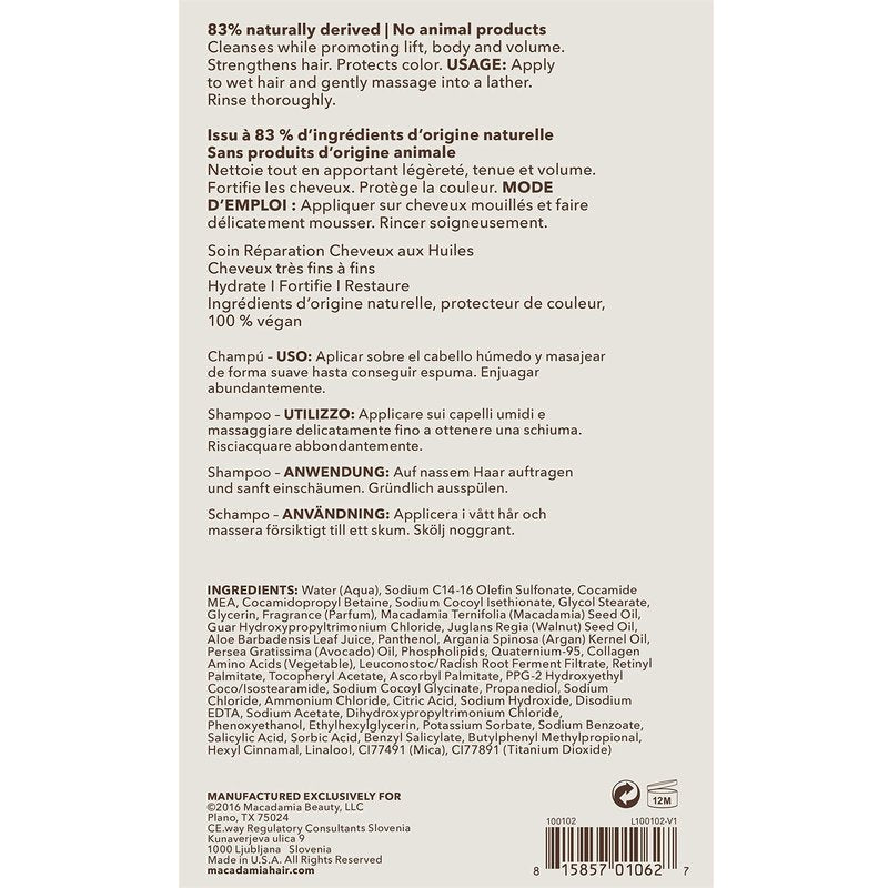 Macadamia Professional Weightless Repair Hair Shampoo – Hydrating Shampoo for Fine, Thin & Color-Treated Hair, Care Products, Vegan & Sulfate Free, 33.8 fl oz