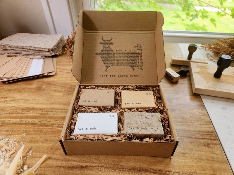 fat & ash Beef Tallow Soap Bar (4 Pack) - VERY SIMPLE INGREDIENTS - Organic and Moisturizing - Handmade in USA - Family Recipe - Long-Lasting, All-Natural, For Dry Skin