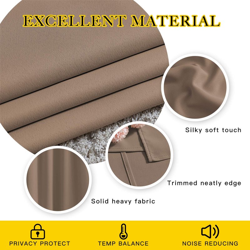 NICETOWN Bedroom Blackout Curtains and Drapes - Window Treatment Thermal Insulated Solid Grommet Blackout Draperies for Bedroom (Set of 2 Panels, 52 by 63 Inch, Cappuccino)