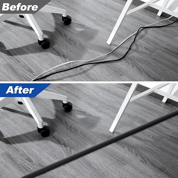 LZEOY 4ft Cord Hider Floor, Heavy Duty Cord Covers for Wires on Floor, Black Floor Cable Management, Hide Cord Cover Floor, Electrical Cable Hider Cord Protector Floor, Cable Cavity: 0.78" W x 0.32" H
