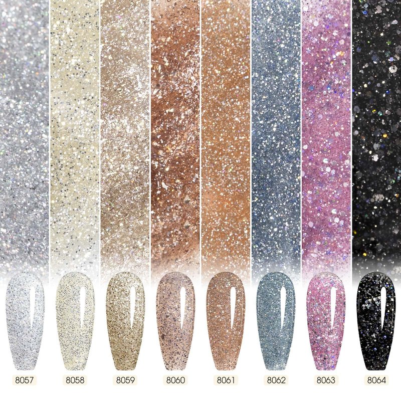 CANNI Gel Polish Glitter Gel Nail Polish Set, 8 Colors Champagne Silver Rose Gold Pink Black Shiny Glitter Gel U V LED Soak Off Manicure Kit Gift for Women Girls