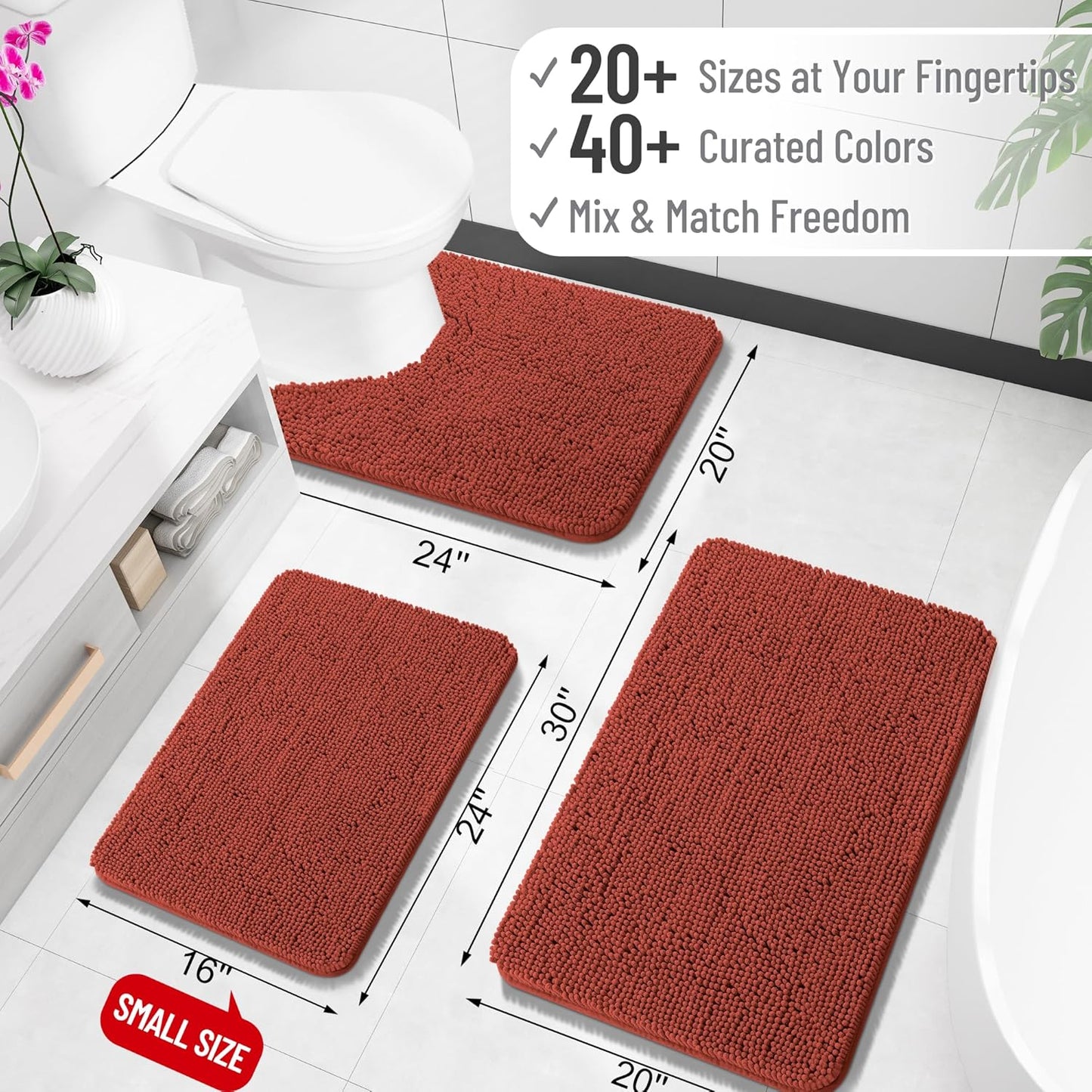 OLANLY Large Bathroom Rugs - Soft Absorbent Chenille Bath Mats | Quick Dry, Machine Washable, Rustic Terracotta 70x46