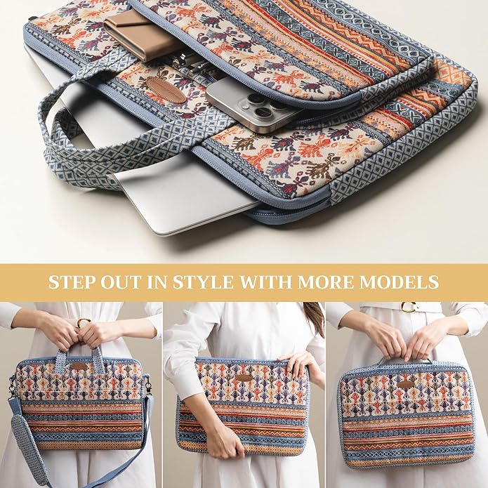 Maison d'Hermine Laptop Bag with Pocket upto 15.5 inch Stain and water repellent Cotton canvas Valentines Day Gifts - Ikat