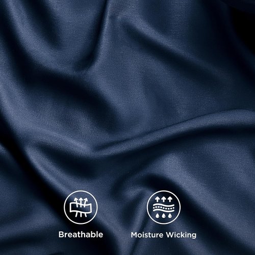 Bedsure Cooling Twin Sheets - Breathable Rayon from Bamboo, Soft & Silky Hotel Luxury Bedding, Navy