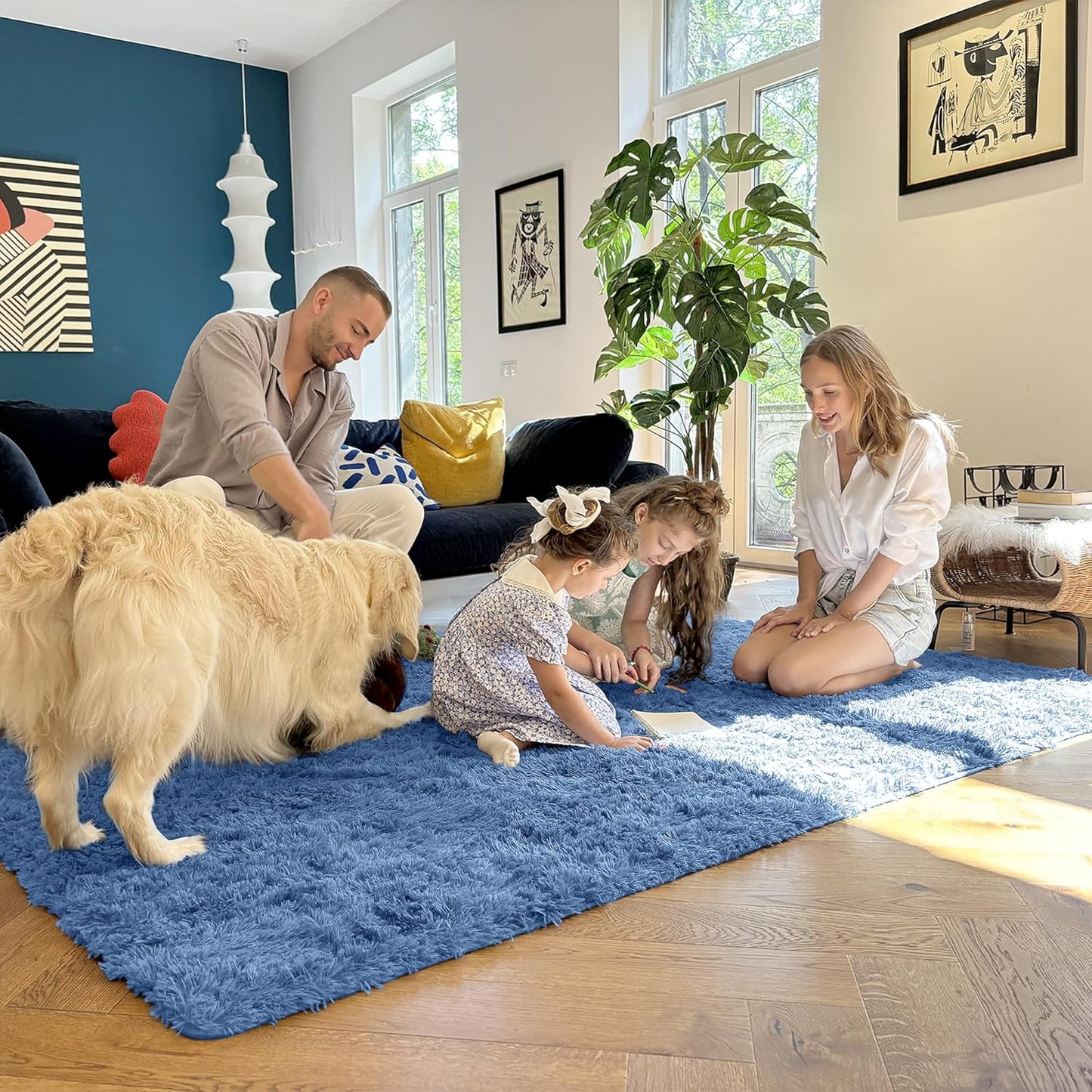 OLANLY Runner Rugs - Soft, Machine Washable Shaggy Carpet for Hallway & Bedroom | Blue 2x8 ft