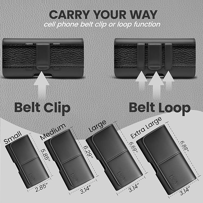 Wireless City X-Large Phone Holster for Men & Women, Horizontal Belt Clip & Loop Cell Phone Pouch, Magnetic Closure Phone Belt Holder Fits iPhone 17/16/15/14/13/12 Pro Max & Large Smartphones (Black)